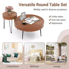 Ensemble de 2 tables basses et d'appoint rondes de style campagnard – Finition naturelle