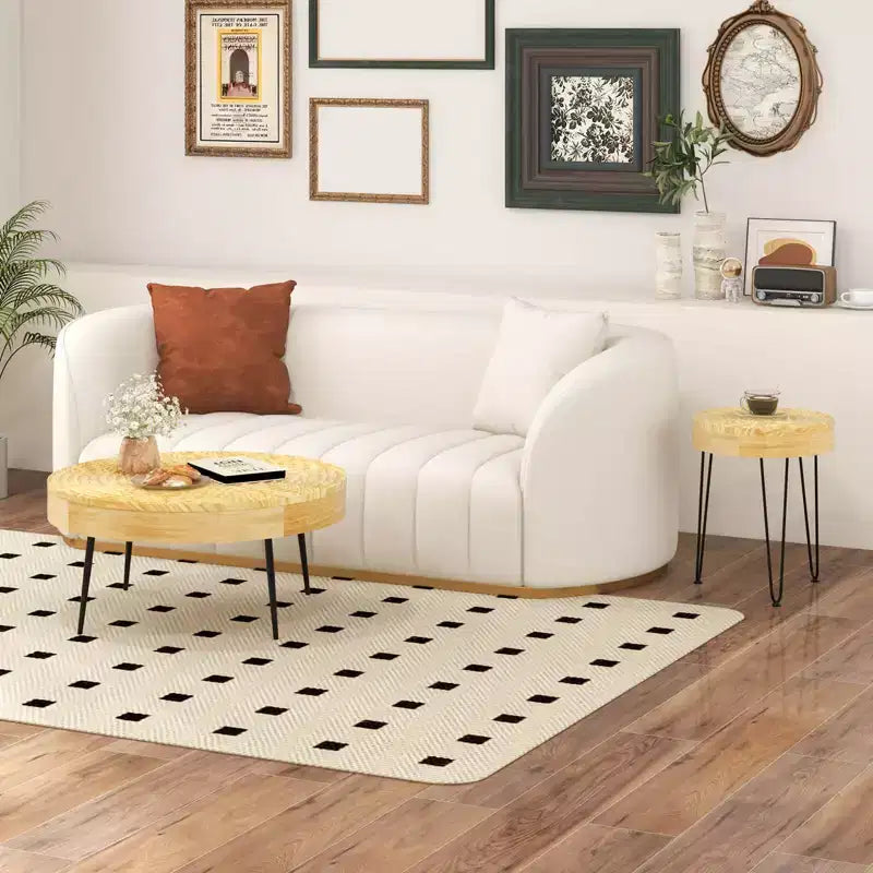 Ensemble de 2 tables basses et d'appoint rondes de style campagnard – Finition naturelle