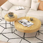 Ensemble de 2 tables basses et d'appoint rondes de style campagnard – Finition naturelle