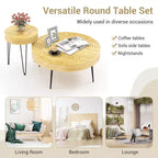 Ensemble de 2 tables basses et d'appoint rondes de style campagnard – Finition naturelle
