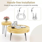 Ensemble de 2 tables basses et d'appoint rondes de style campagnard – Finition naturelle