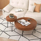 Ensemble de 2 tables basses et d'appoint rondes de style campagnard – Finition naturelle
