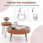 Ensemble de 2 tables basses et d'appoint rondes de style campagnard – Finition naturelle