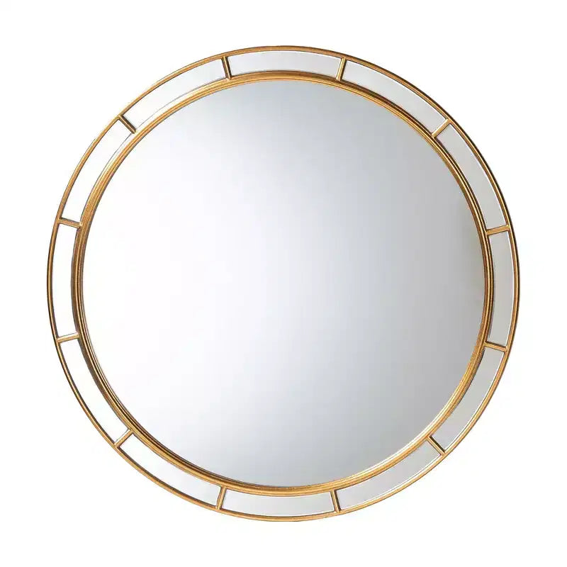 Miroir rond accentué à feuilles d'or antique