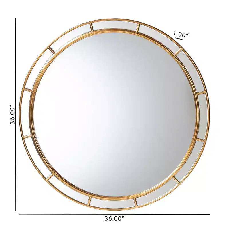 Miroir rond accentué à feuilles d'or antique