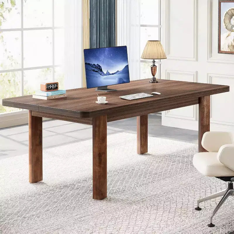 Grande table de conférence de 160 cm avec pieds en bois massif