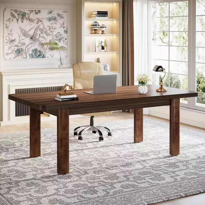 Grande table de conférence de 160 cm avec pieds en bois massif
