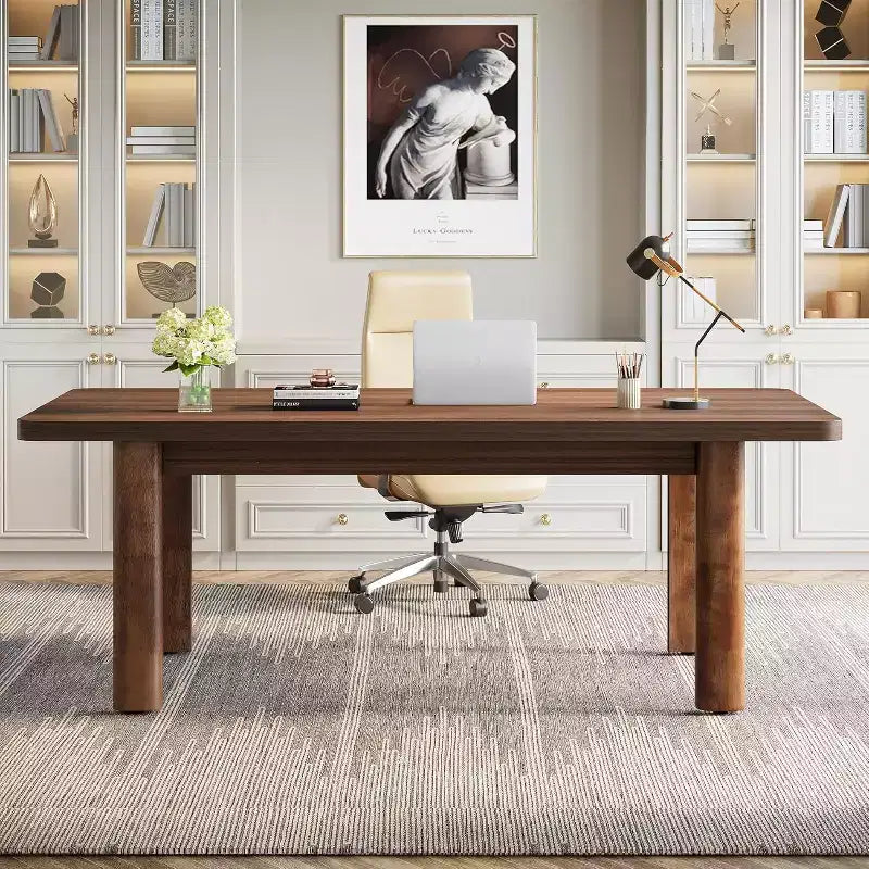 Grande table de conférence de 160 cm avec pieds en bois massif