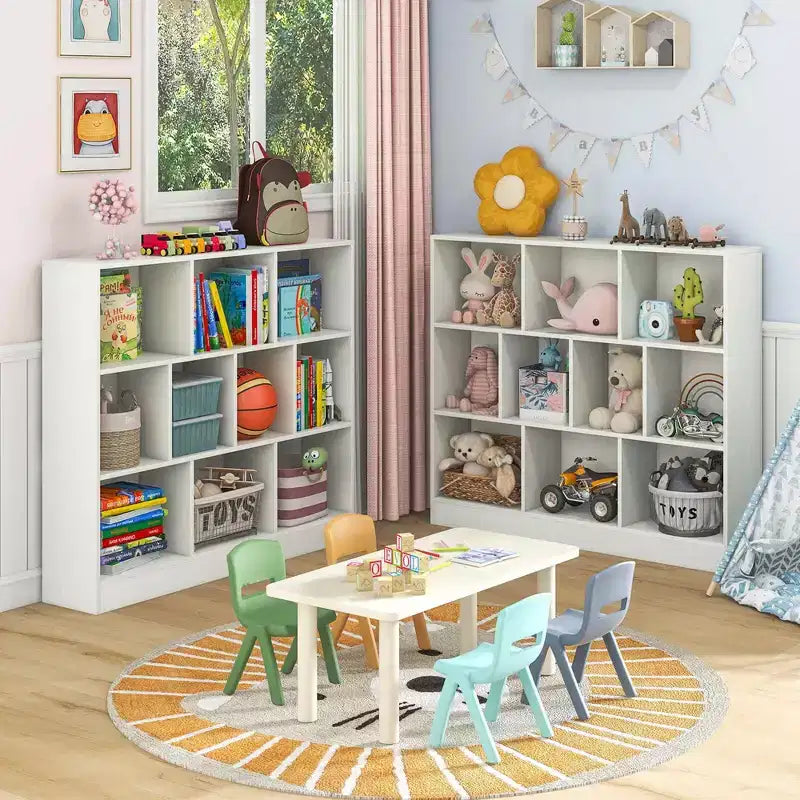 Organisateur de rangement en bois à 10 cubes pour jouets d'enfants, 41 po – Blanc/Naturel