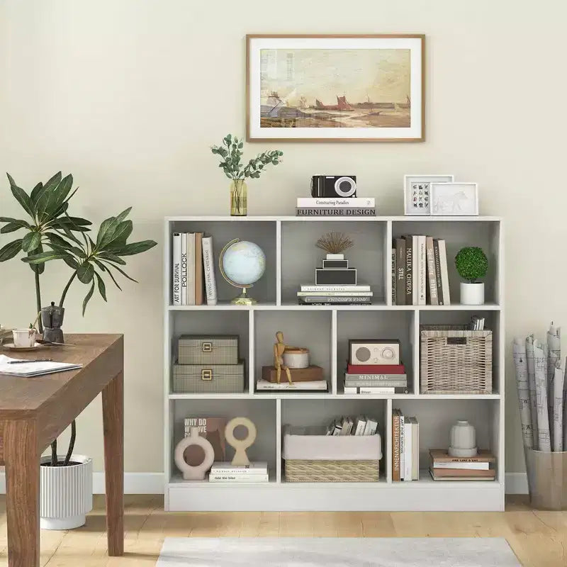 Organisateur de rangement en bois à 10 cubes pour jouets d'enfants, 41 po – Blanc/Naturel