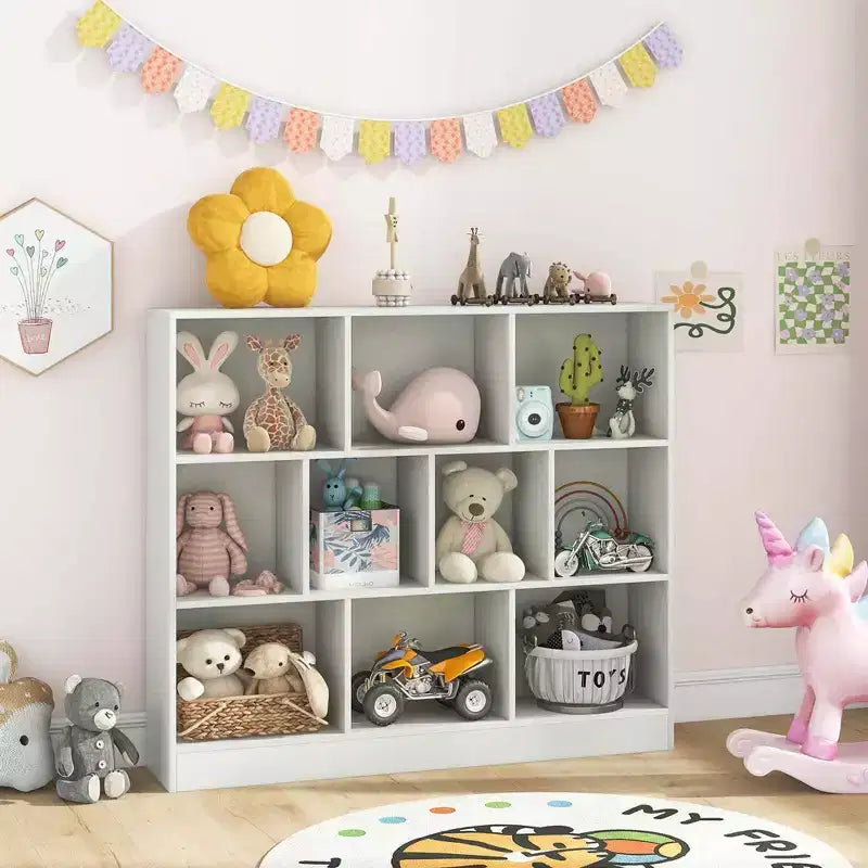 Organisateur de rangement en bois à 10 cubes pour jouets d'enfants, 41 po – Blanc/Naturel