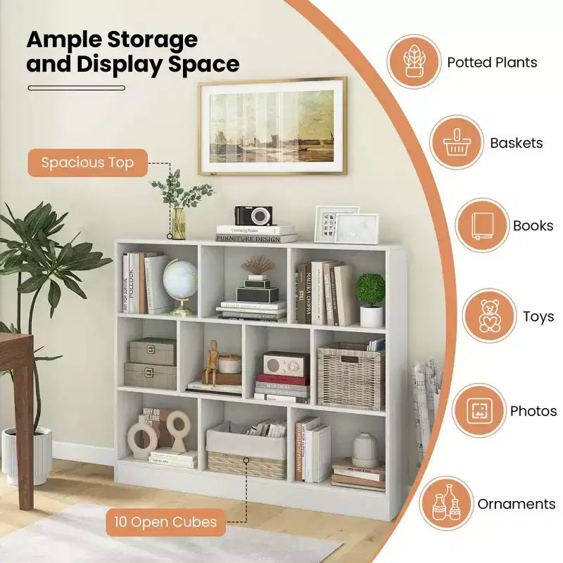 Organisateur de rangement en bois à 10 cubes pour jouets d'enfants, 41 po – Blanc/Naturel