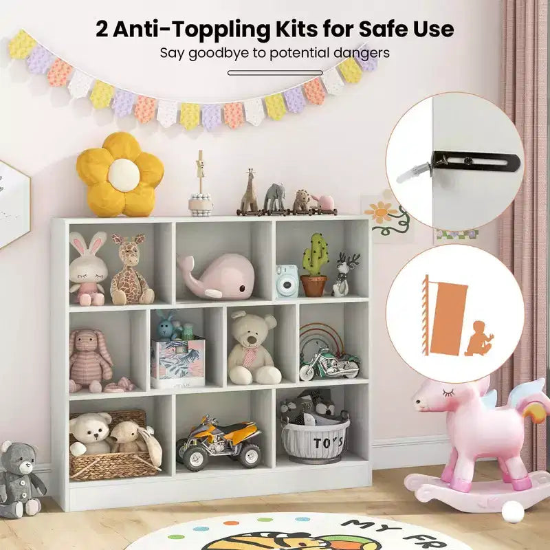 Organisateur de rangement en bois à 10 cubes pour jouets d'enfants, 41 po – Blanc/Naturel