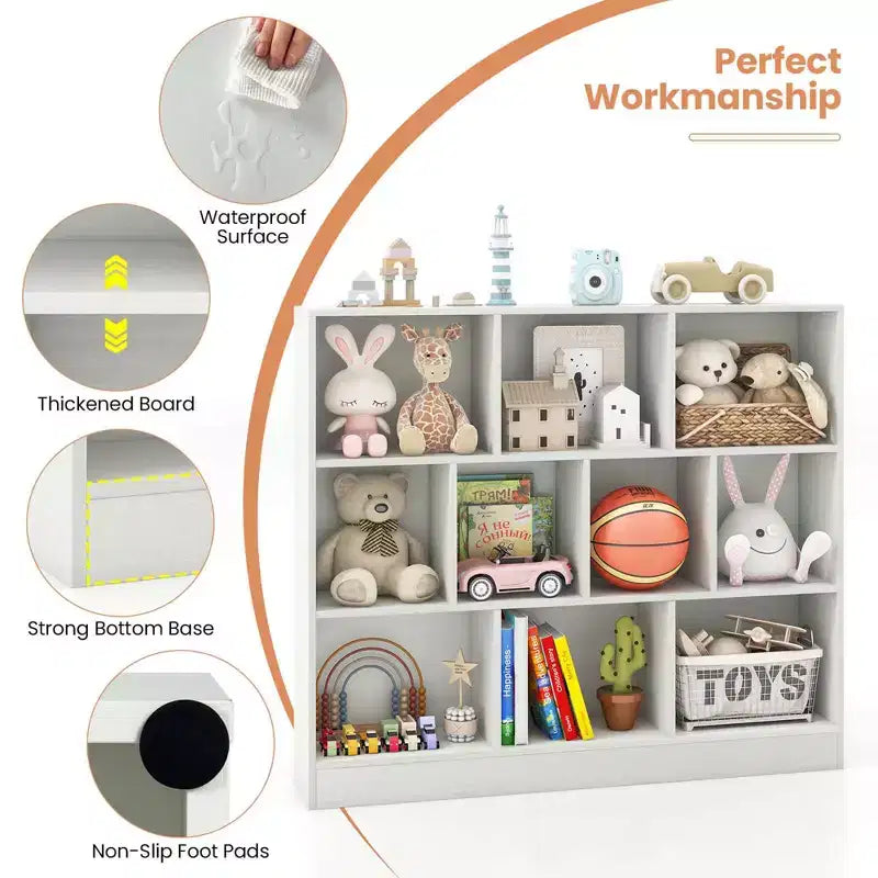 Organisateur de rangement en bois à 10 cubes pour jouets d'enfants, 41 po – Blanc/Naturel