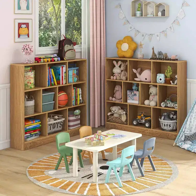 Organisateur de rangement en bois à 10 cubes pour jouets d'enfants, 41 po – Blanc/Naturel