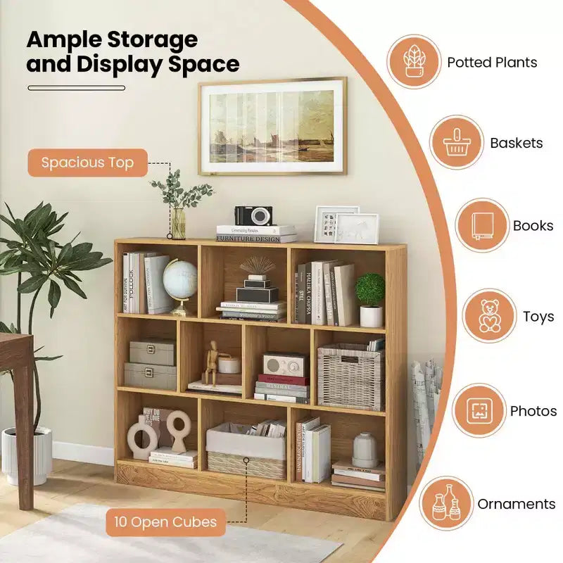 Organisateur de rangement en bois à 10 cubes pour jouets d'enfants, 41 po – Blanc/Naturel