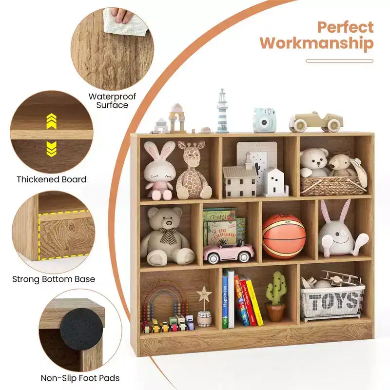 Organisateur de rangement en bois à 10 cubes pour jouets d'enfants, 41 po – Blanc/Naturel