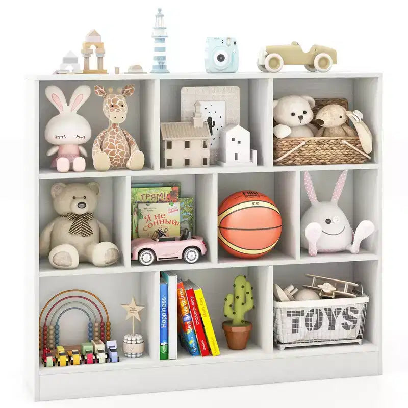 Organisateur de rangement en bois à 10 cubes pour jouets d'enfants, 41 po – Blanc/Naturel