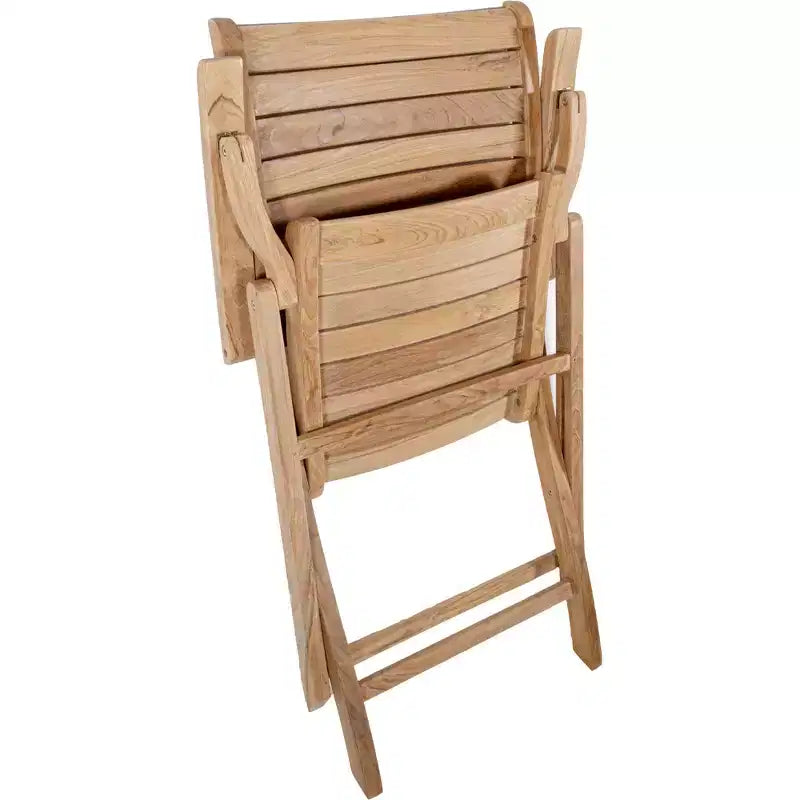 Chaise pliante de patio en teck naturel avec accoudoirs – Beige