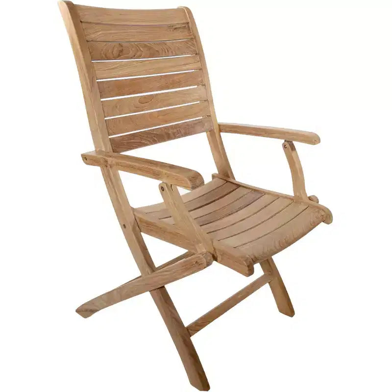 Chaise pliante de patio en teck naturel avec accoudoirs – Beige