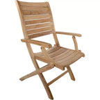 Chaise pliante de patio en teck naturel avec accoudoirs – Beige