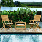 Chaise pliante de patio en teck naturel avec accoudoirs – Beige