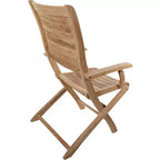 Chaise pliante de patio en teck naturel avec accoudoirs – Beige