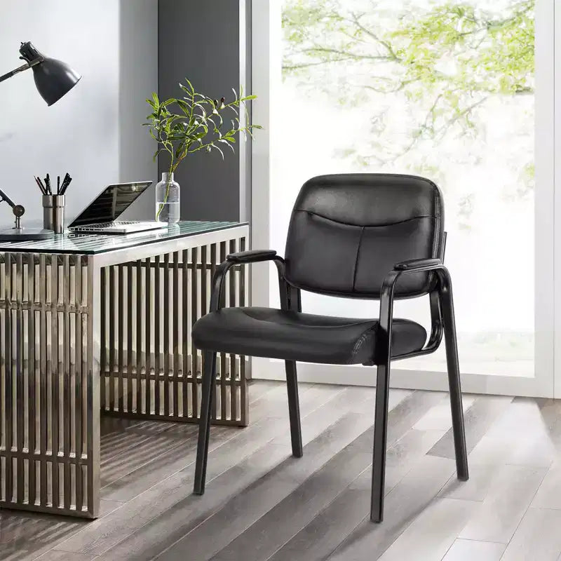 Chaise de bureau visiteur en cuir noir – Chaise de salle d'attente