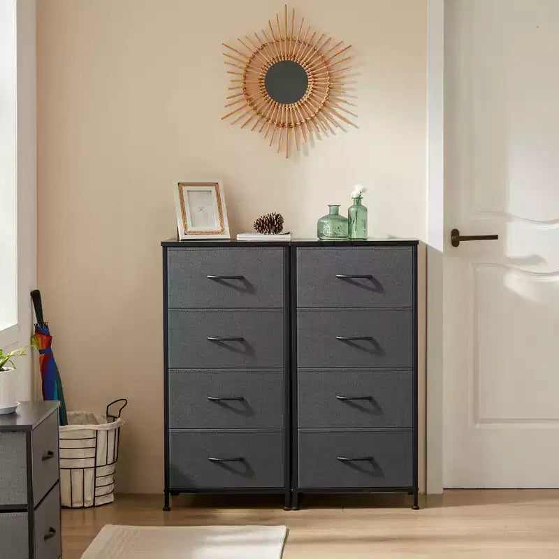 Commode à 4 tiroirs en tissu avec plateau en bois et cadre en acier