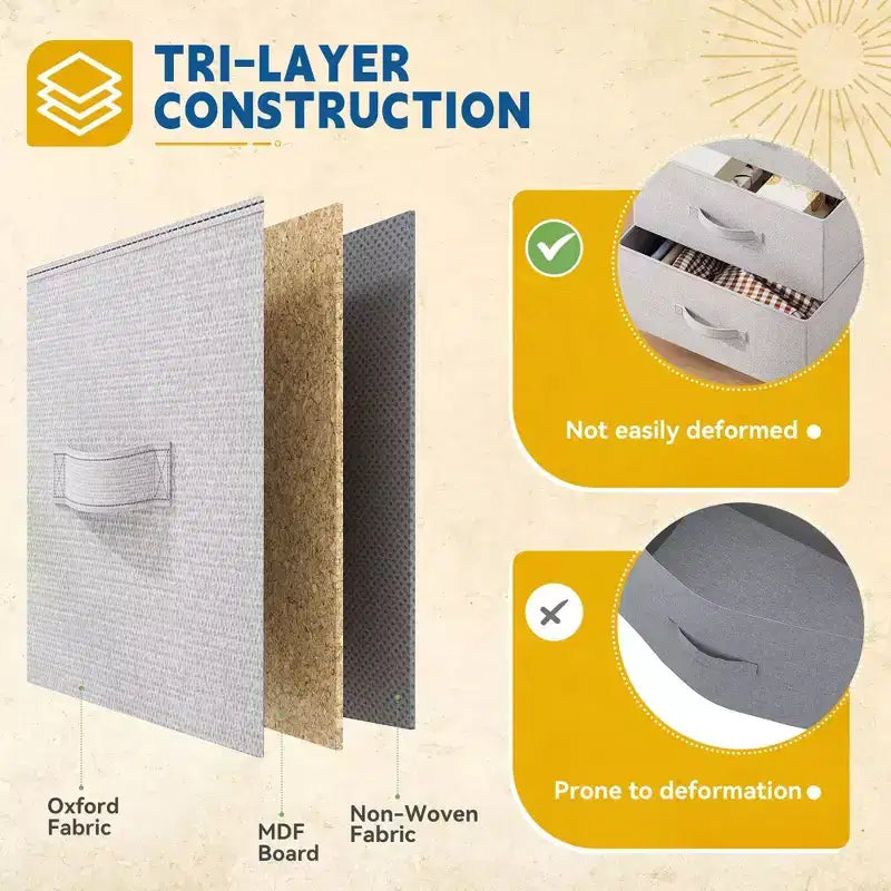Commode à 4 tiroirs en tissu avec plateau en bois et cadre en acier