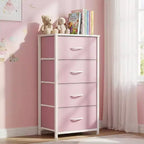 Commode à 4 tiroirs en tissu avec plateau en bois et cadre en acier