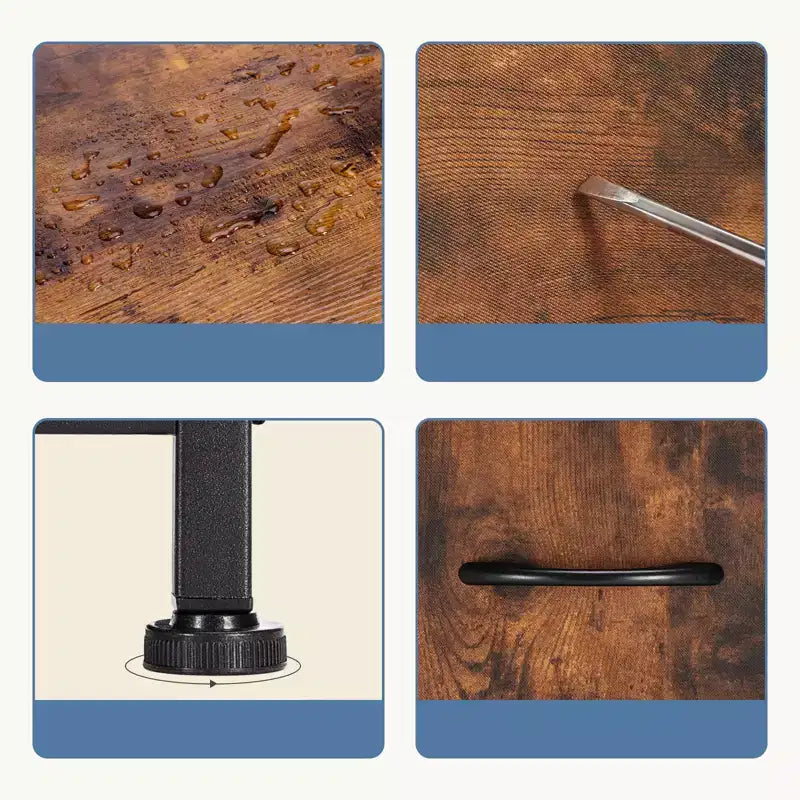 Commode à 4 tiroirs en tissu avec plateau en bois et cadre en acier