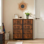 Commode à 4 tiroirs en tissu avec plateau en bois et cadre en acier