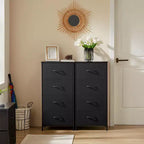 Commode à 4 tiroirs en tissu avec plateau en bois et cadre en acier