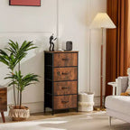 Commode à 4 tiroirs en tissu avec plateau en bois et cadre en acier