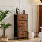 Commode à 4 tiroirs en tissu avec plateau en bois et cadre en acier
