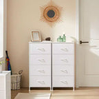 Commode à 4 tiroirs en tissu avec plateau en bois et cadre en acier