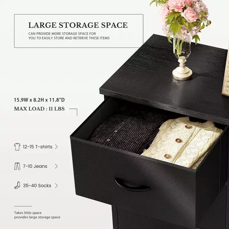 Commode à 4 tiroirs en tissu avec plateau en bois et cadre en acier