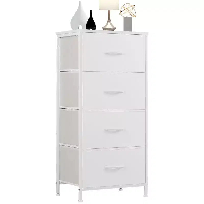Commode à 4 tiroirs en tissu avec plateau en bois et cadre en acier