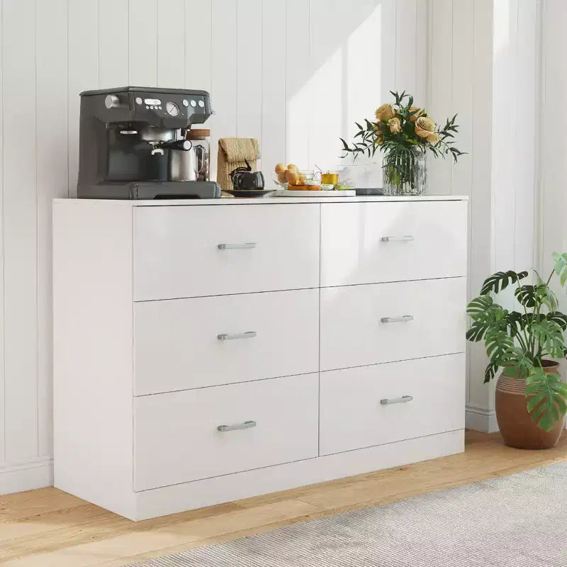 Commode double moderne en bois à 6 tiroirs – Blanc
