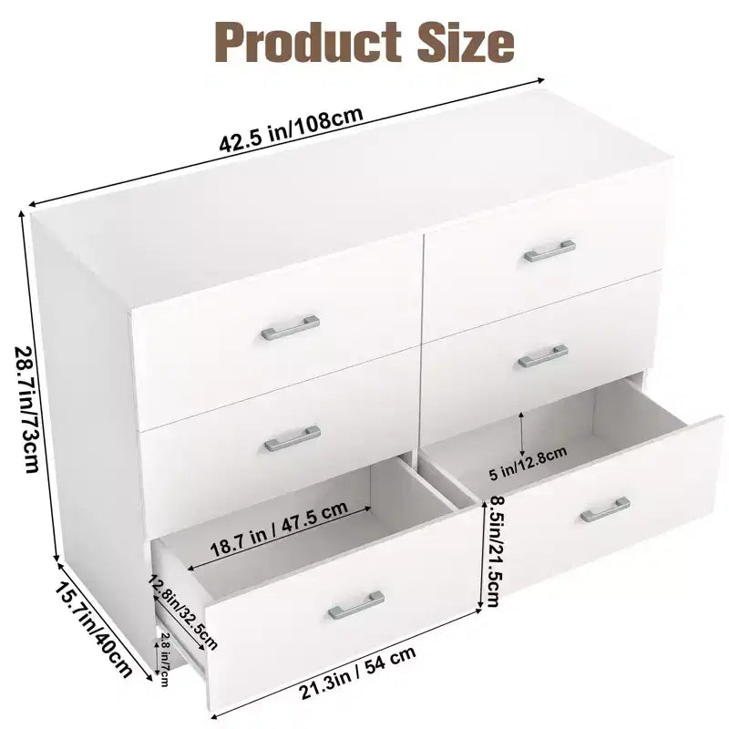 Commode double moderne en bois à 6 tiroirs – Blanc