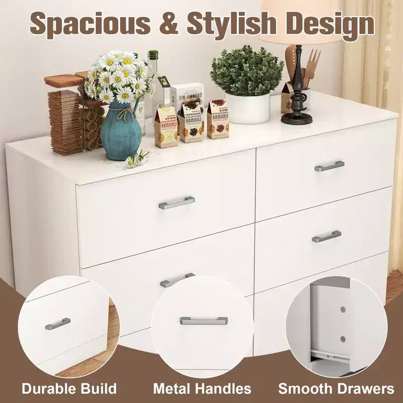 Commode double moderne en bois à 6 tiroirs – Blanc