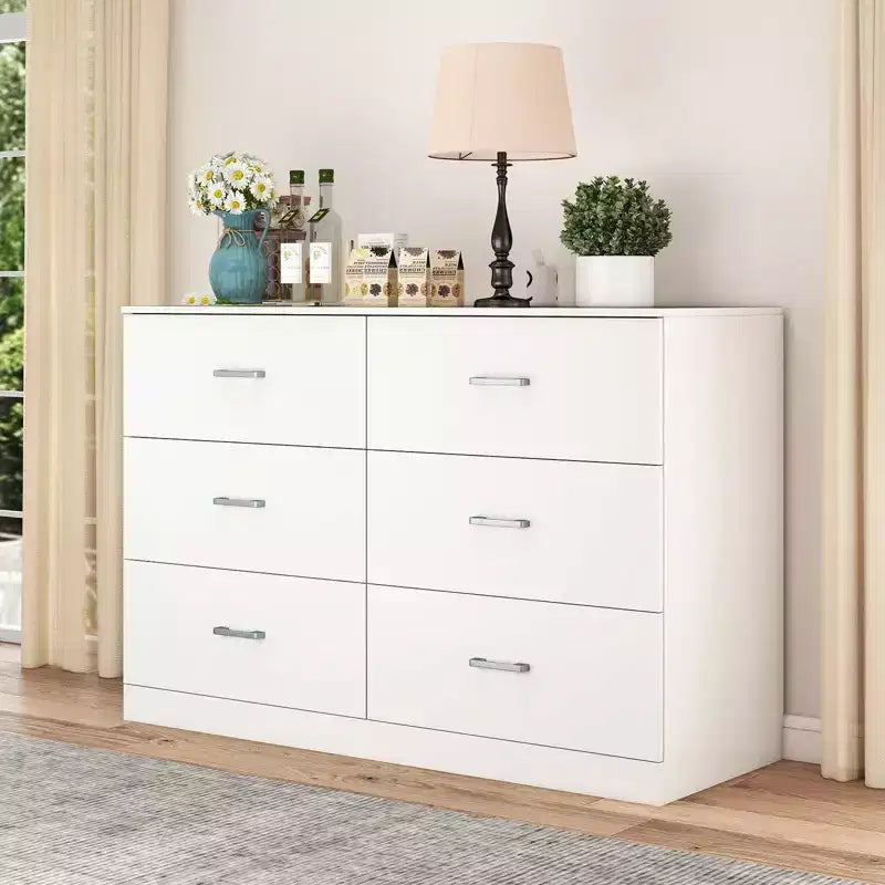 Commode double moderne en bois à 6 tiroirs – Blanc