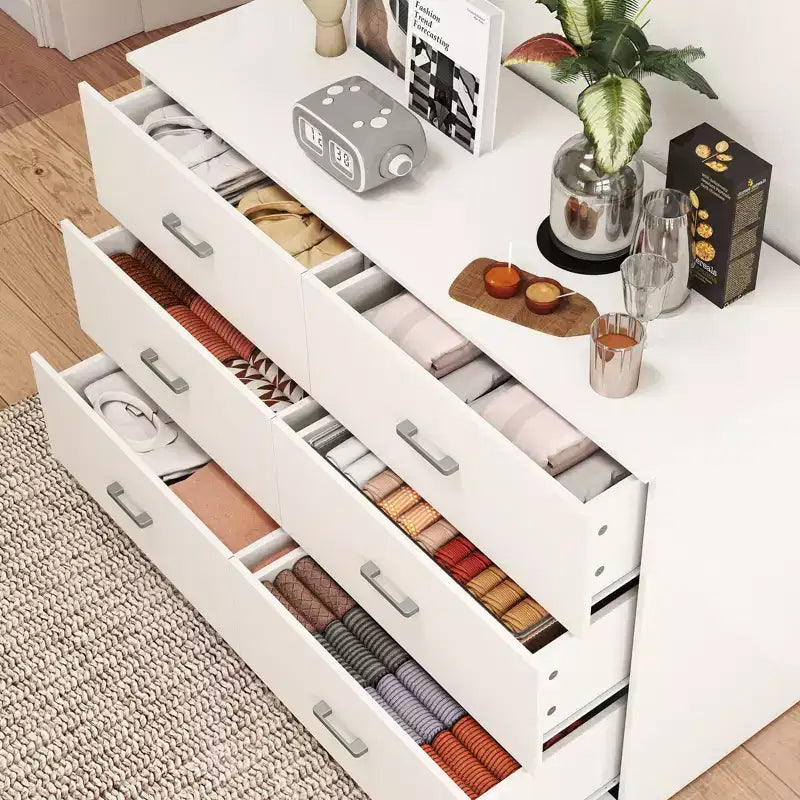 Commode double moderne en bois à 6 tiroirs – Blanc