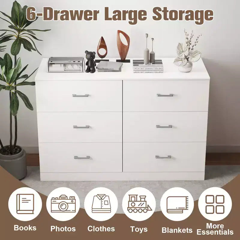 Commode double moderne en bois à 6 tiroirs – Blanc