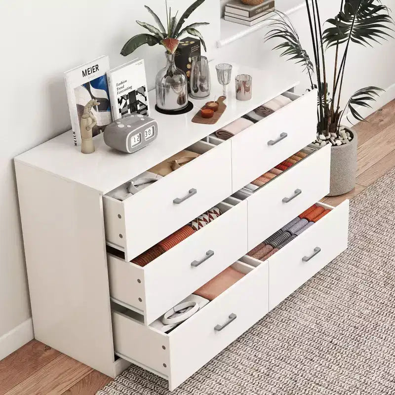Commode double moderne en bois à 6 tiroirs – Blanc