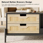 Table basse en rotin de style Mid-Century avec lumières LED, 4 tiroirs et étagère ouverte