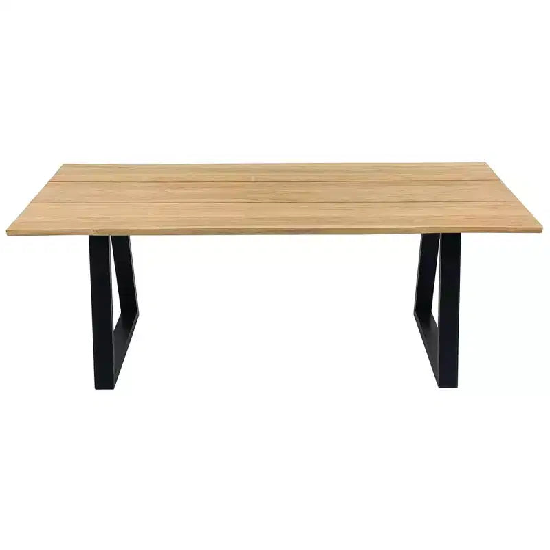 Table de salle à manger d'intérieur/extérieur en teck naturel 79" – Beige avec pieds noirs