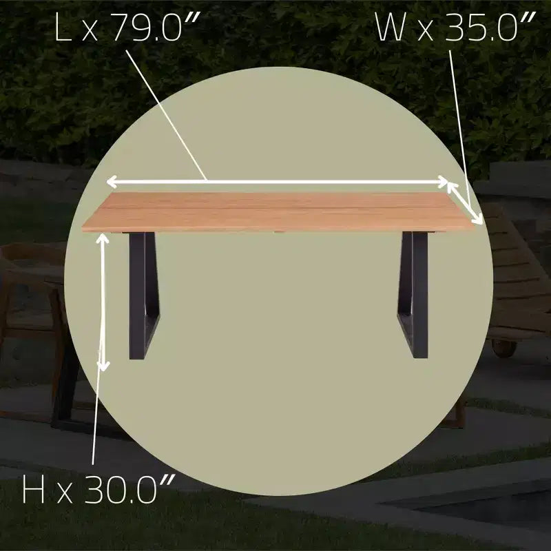 Table de salle à manger d'intérieur/extérieur en teck naturel 79" – Beige avec pieds noirs