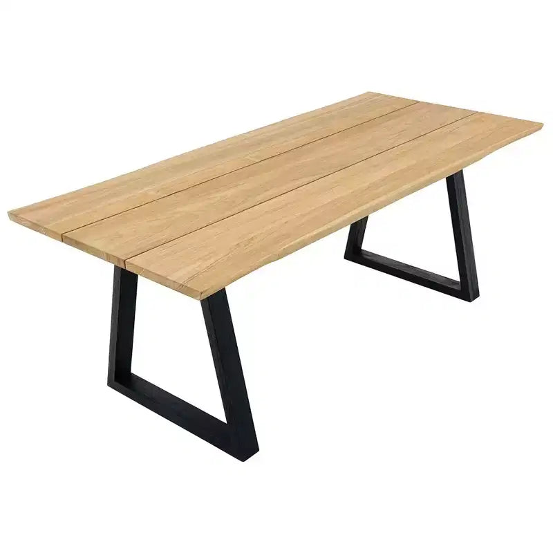 Table de salle à manger d'intérieur/extérieur en teck naturel 79" – Beige avec pieds noirs